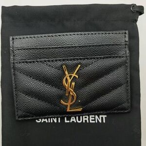 Saint Laurent Quilted Black Card Holder with Gold Logo